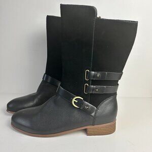 Softwalk Boots Womens 11 Black Rae Mid Calf Boots Leather Suede Side Zipper